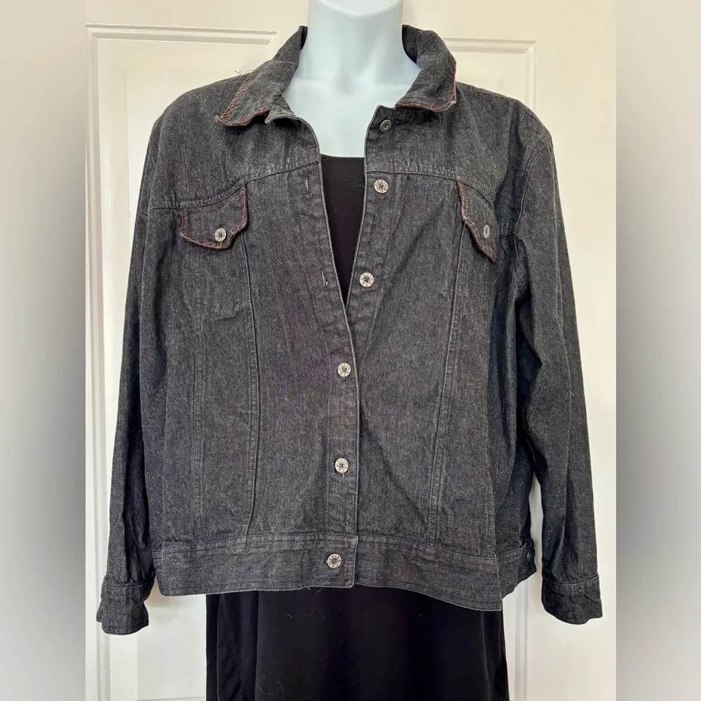 Denim & Co Black Denim Jacket 2X - Picture 2 of 6